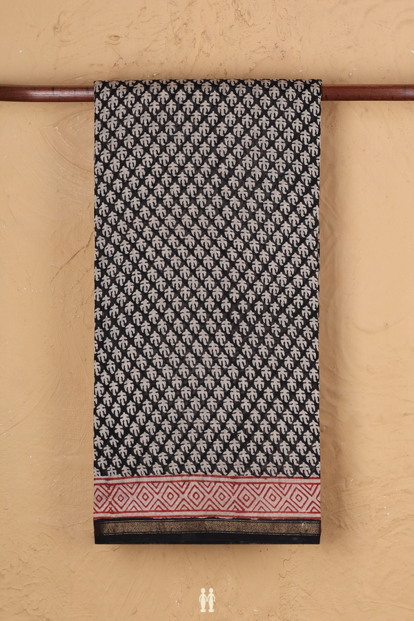 Chanderi Cotton Saree In Black With Printed Design