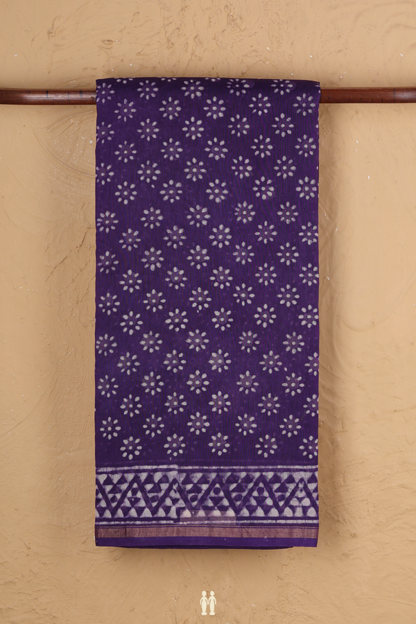 Chanderi Cotton Saree In Purple With Floral Buttas