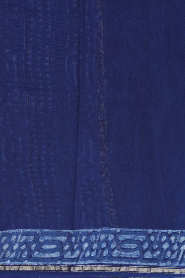 Chanderi Cotton Saree In Navy Blue With Triangle Buttas
