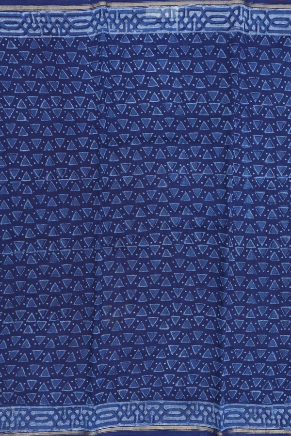 Chanderi Cotton Saree In Navy Blue With Triangle Buttas