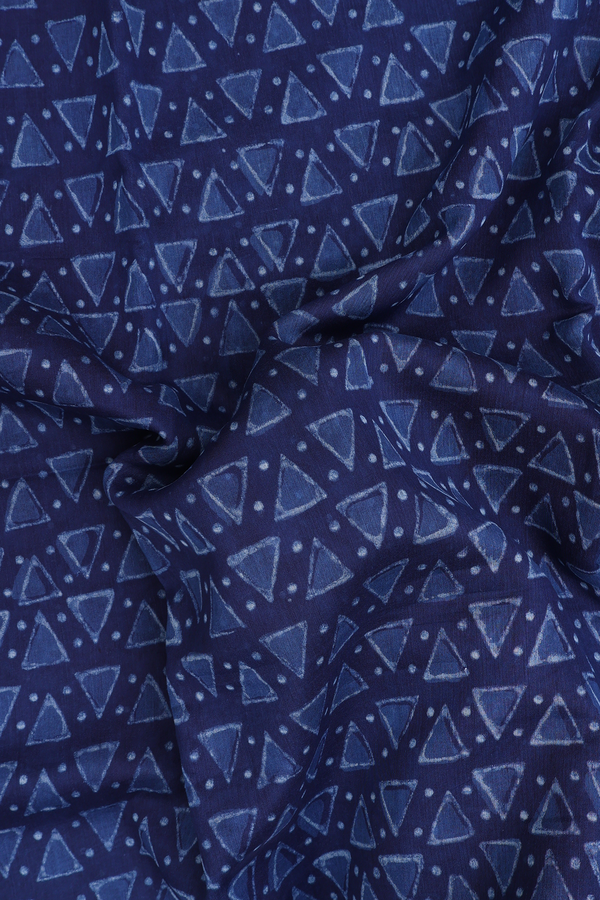 Chanderi Cotton Saree In Navy Blue With Triangle Buttas