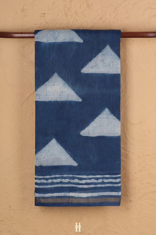 Chanderi Cotton Saree In Capri Blue With Triangle Design