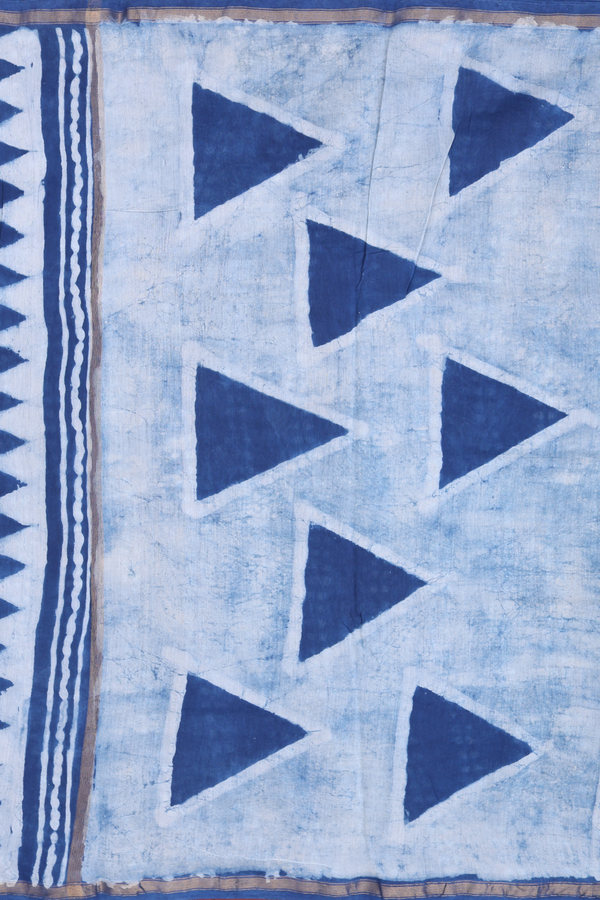 Chanderi Cotton Saree In Capri Blue With Triangle Design