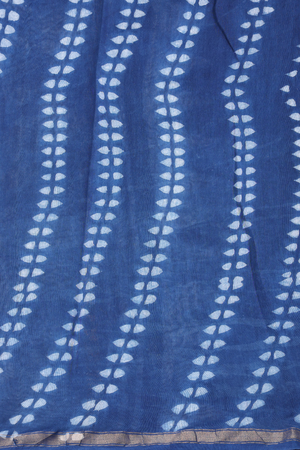 Chanderi Cotton Saree In Capri Blue With Triangle Design