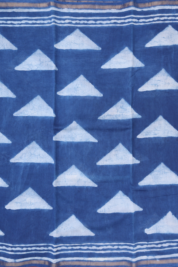 Chanderi Cotton Saree In Capri Blue With Triangle Design