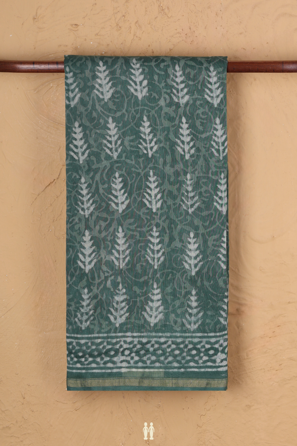 Chanderi Cotton Saree In Green With Printed Design