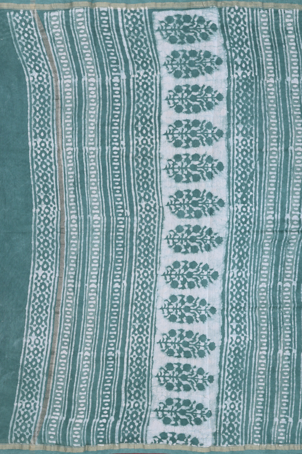 Chanderi Cotton Saree In Green With Printed Design
