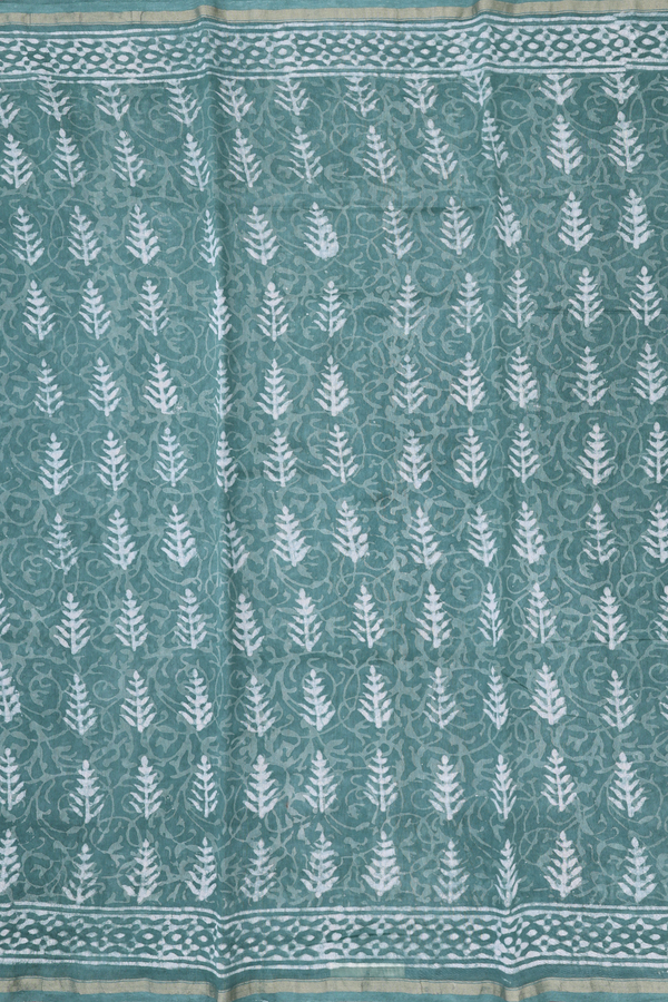 Chanderi Cotton Saree In Green With Printed Design