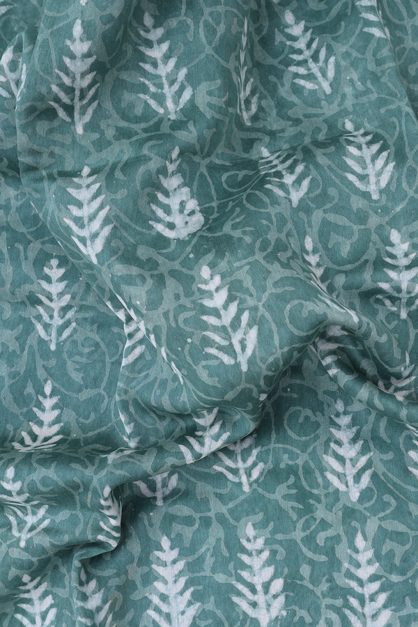 Chanderi Cotton Saree In Green With Printed Design