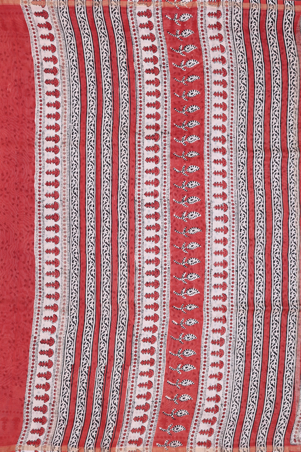 Chanderi Cotton Saree In Red With Floral Design