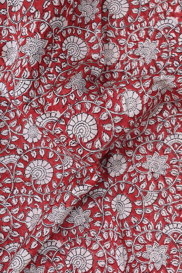 Chanderi Cotton Saree In Red With Floral Design