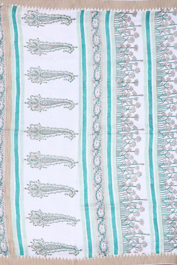 Printed Mangalagiri Cotton Saree In Grey With Floral Design