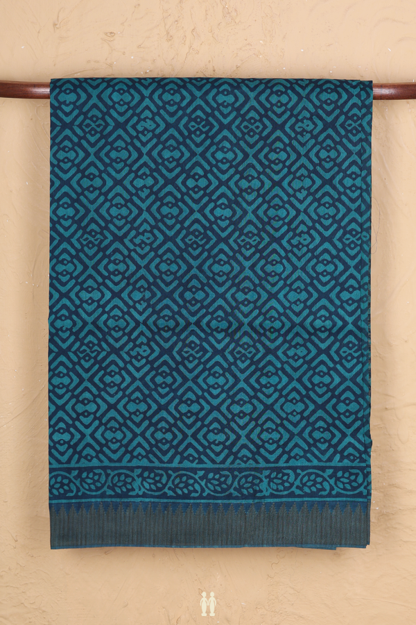 Mangalagiri Cotton Saree In Oxford Blue With Printed Design