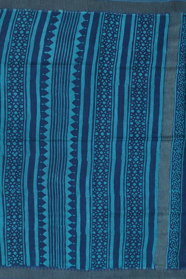 Mangalagiri Cotton Saree In Oxford Blue With Printed Design