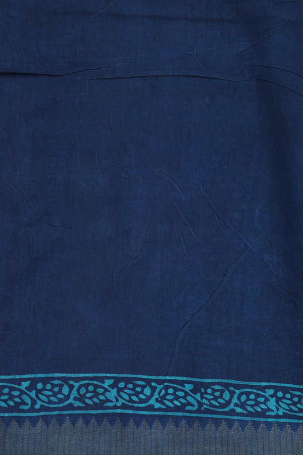 Mangalagiri Cotton Saree In Oxford Blue With Printed Design