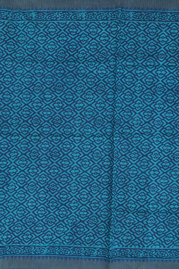 Mangalagiri Cotton Saree In Oxford Blue With Printed Design