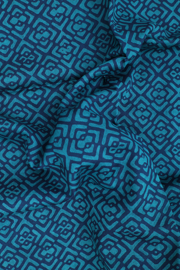 Mangalagiri Cotton Saree In Oxford Blue With Printed Design