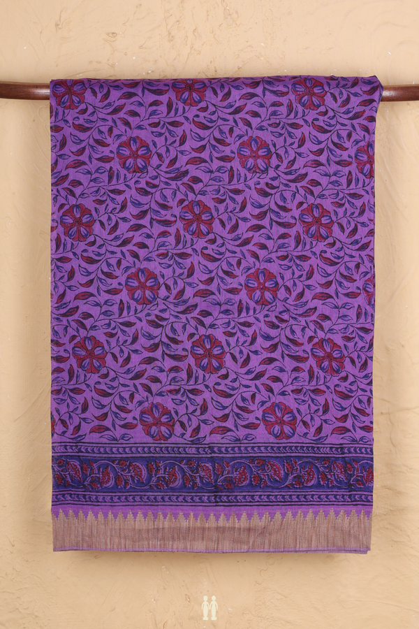 Mangalagiri Cotton Saree In Purple With Floral Design