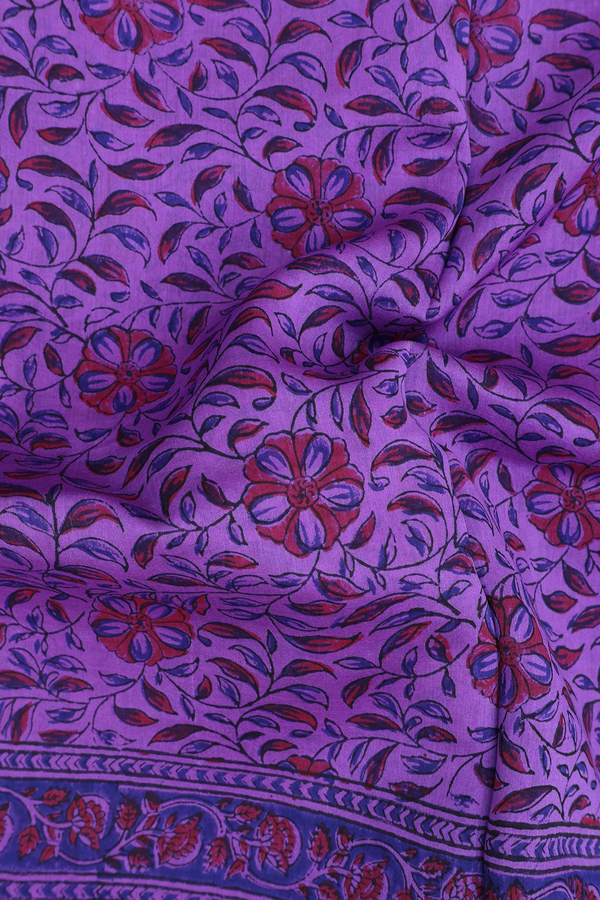 Mangalagiri Cotton Saree In Purple With Floral Design