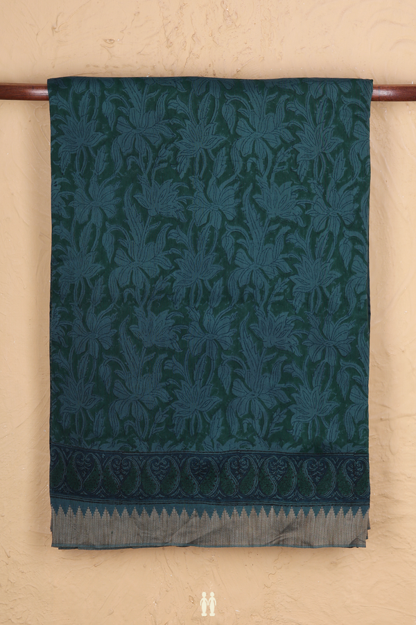 Mangalagiri Cotton Saree In Green With Floral Printed Design
