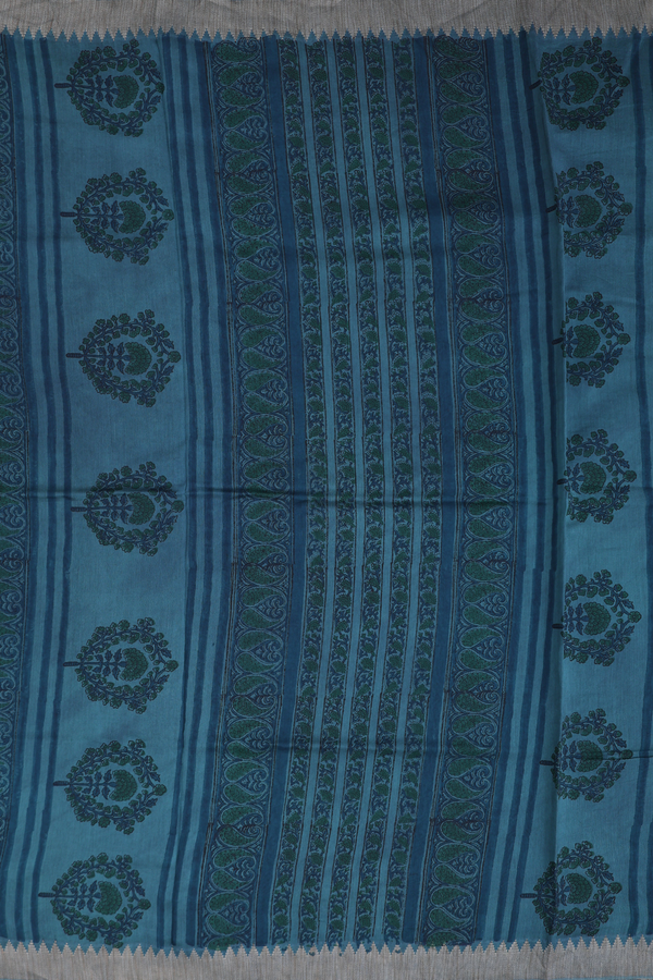 Mangalagiri Cotton Saree In Green With Floral Printed Design