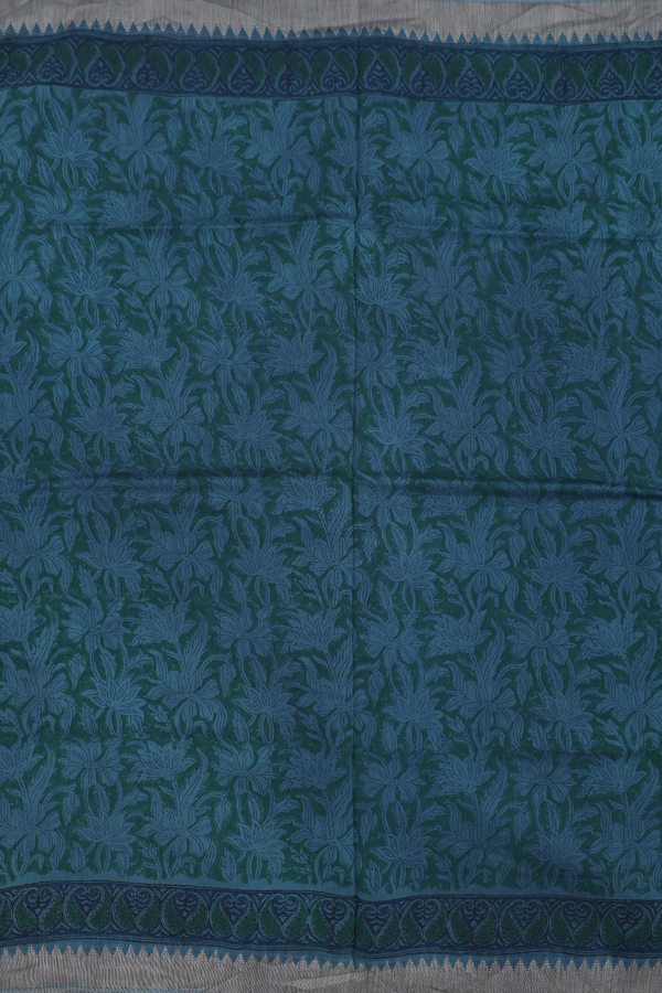 Mangalagiri Cotton Saree In Green With Floral Printed Design