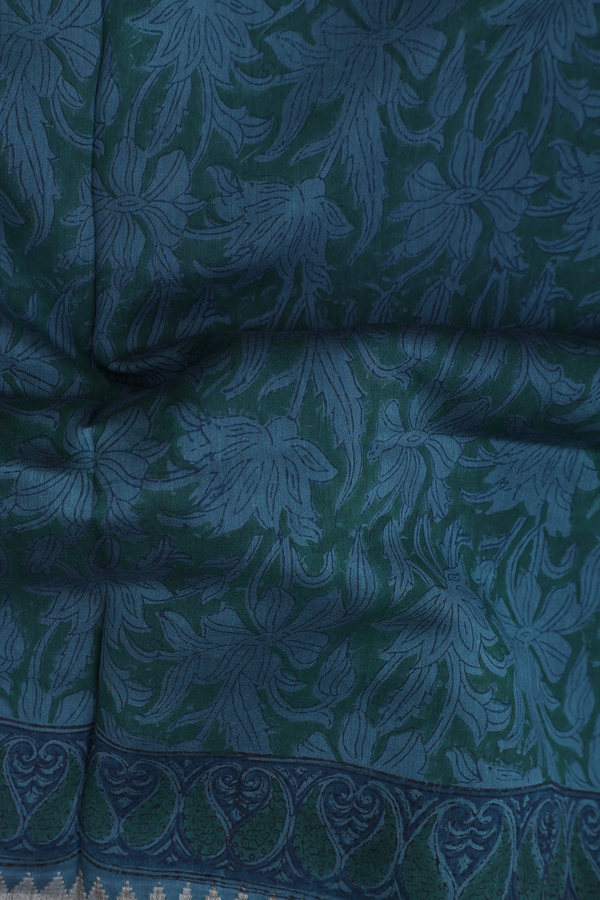 Mangalagiri Cotton Saree In Green With Floral Printed Design