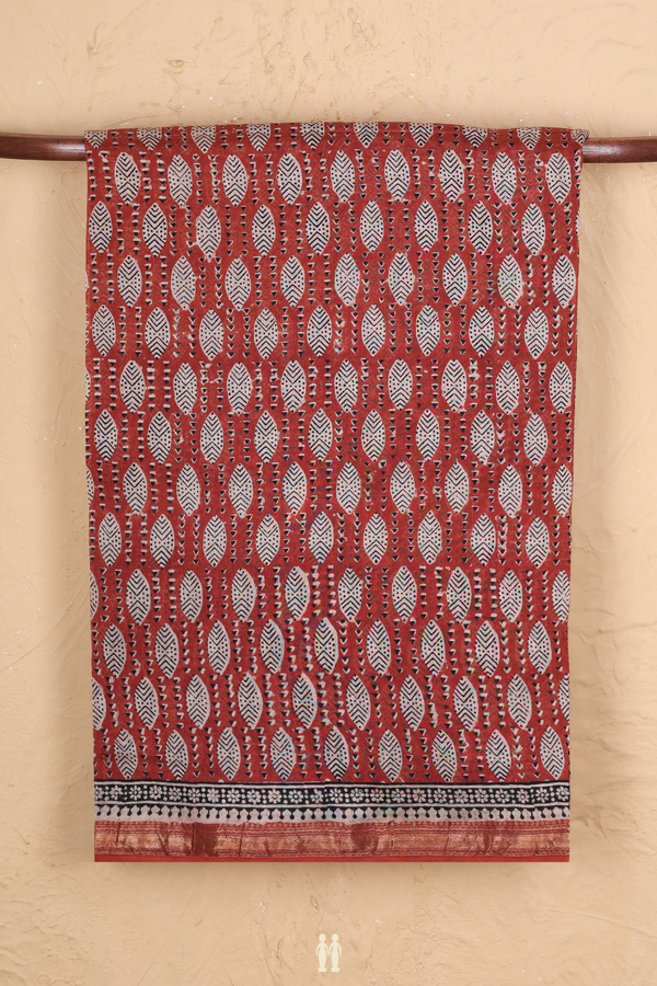 Mangalagiri Cotton Saree In Rust Red With Printed Design