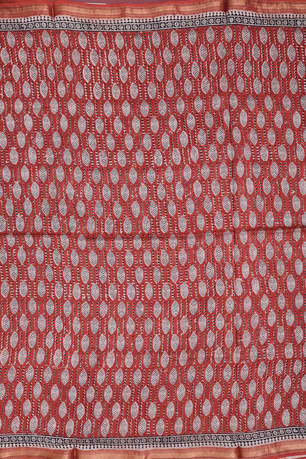 Mangalagiri Cotton Saree In Rust Red With Printed Design