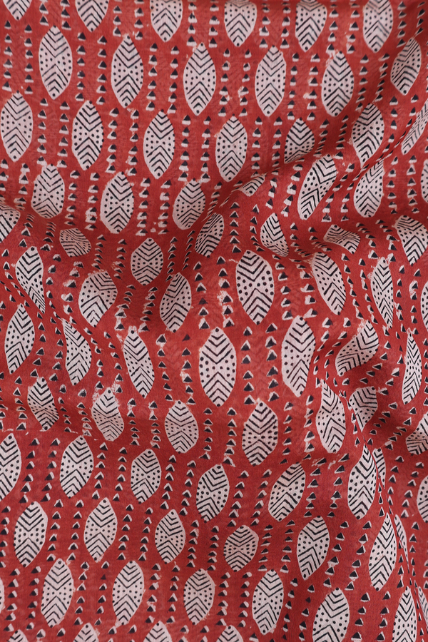 Mangalagiri Cotton Saree In Rust Red With Printed Design
