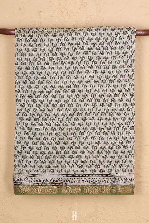 Printed Mangalagiri Cotton Saree In Cream With Butterfly Buttas