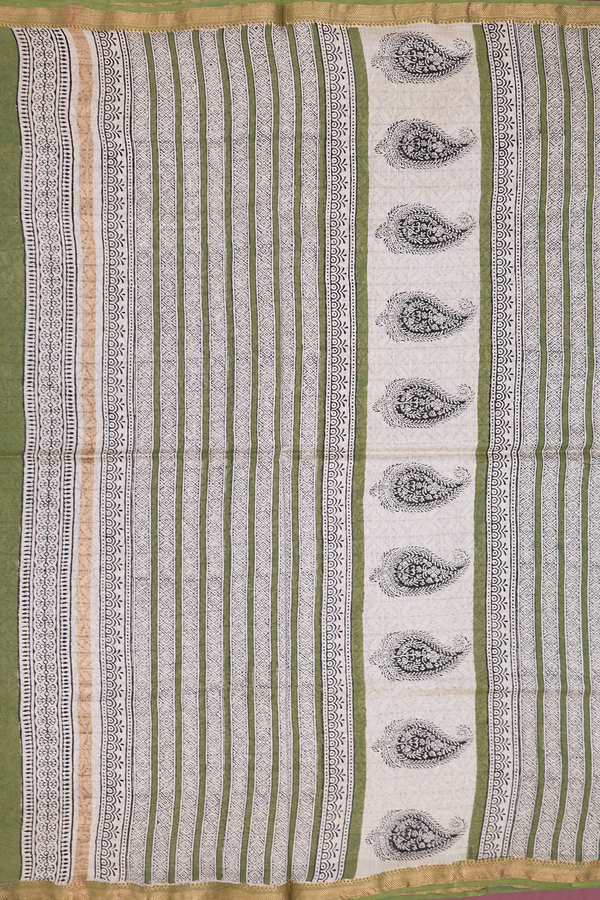 Printed Mangalagiri Cotton Saree In Cream With Butterfly Buttas