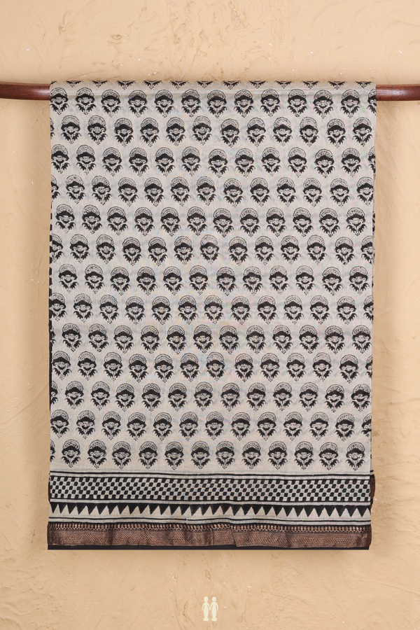 Mangalagiri Cotton Saree In White With Floral Printed Design