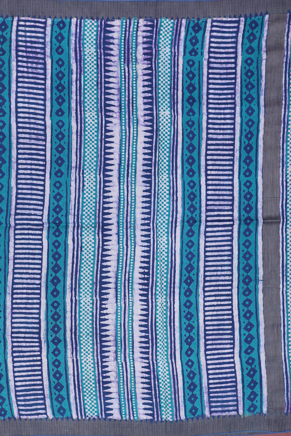 Printed Mangalagiri Cotton Saree In Blue With Stripes Design