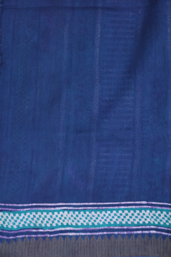 Printed Mangalagiri Cotton Saree In Blue With Stripes Design