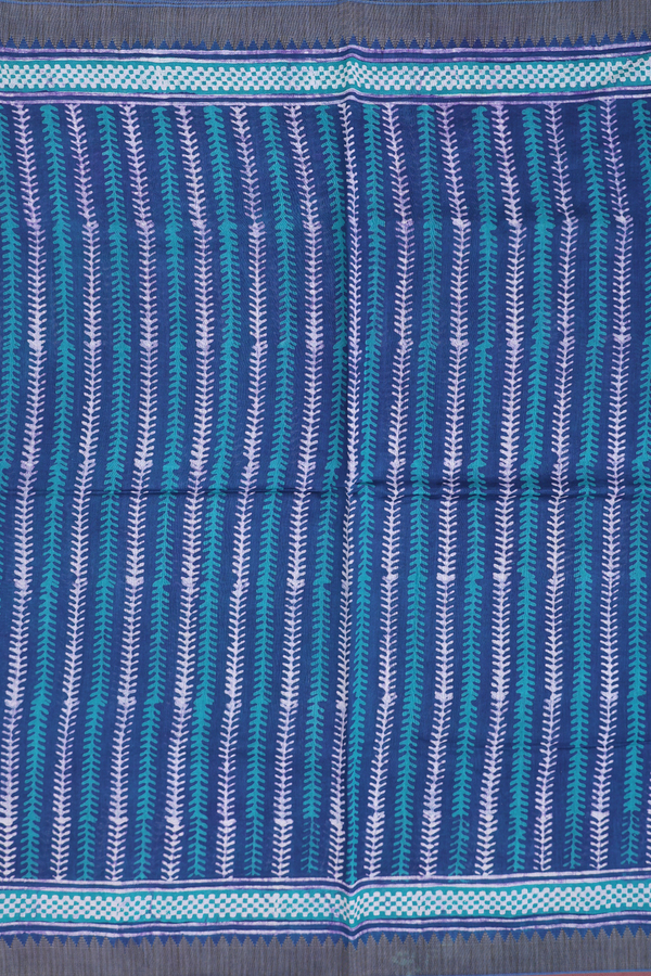 Printed Mangalagiri Cotton Saree In Blue With Stripes Design
