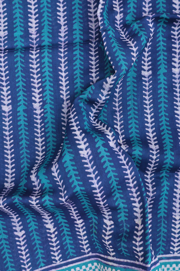 Printed Mangalagiri Cotton Saree In Blue With Stripes Design
