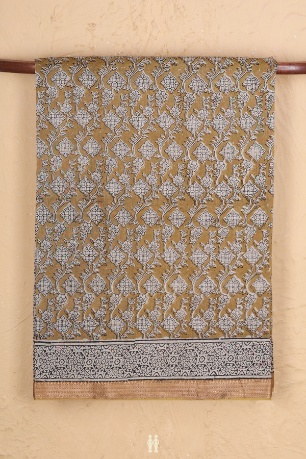 Mangalagiri Cotton Saree Greenish Brown With Printed Design