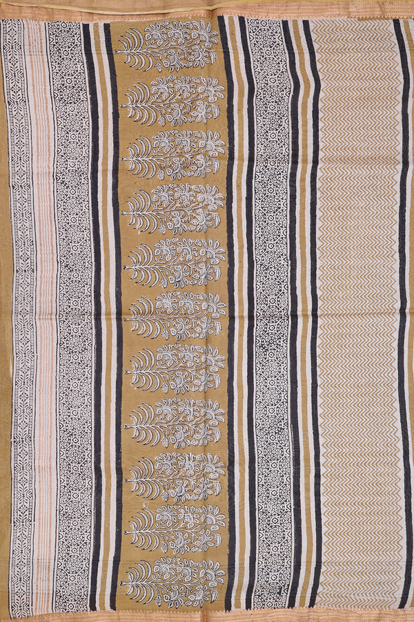 Mangalagiri Cotton Saree Greenish Brown With Printed Design