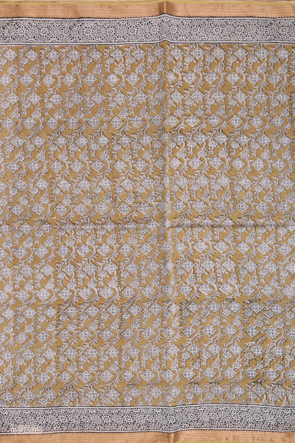 Mangalagiri Cotton Saree Greenish Brown With Printed Design