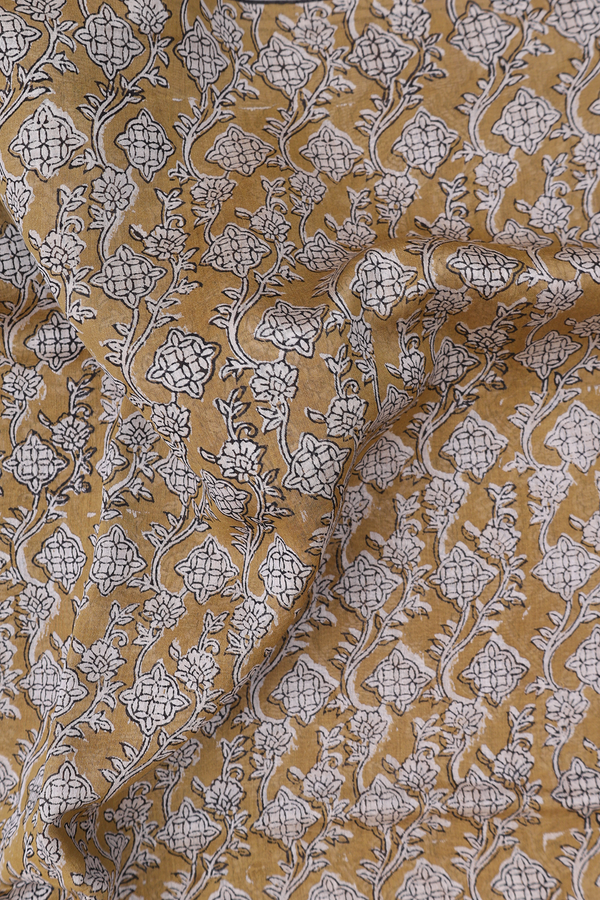 Mangalagiri Cotton Saree Greenish Brown With Printed Design