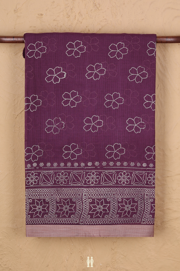 Kota Cotton Saree In Grape Purple With Floral Design