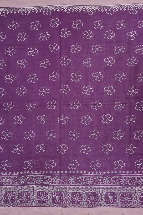 Kota Cotton Saree In Grape Purple With Floral Design