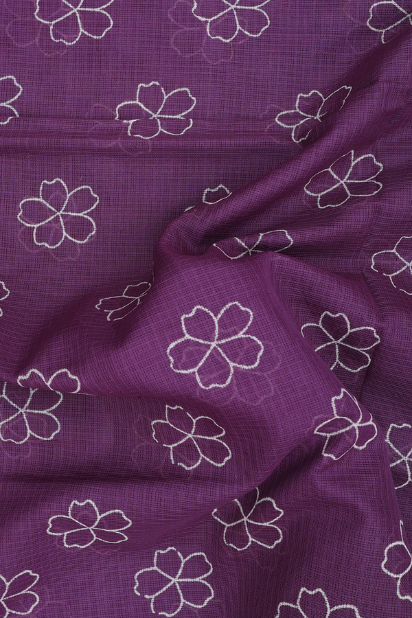 Kota Cotton Saree In Grape Purple With Floral Design