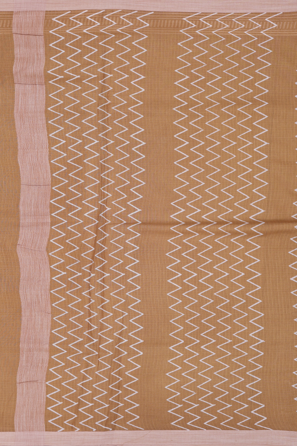 Kota Cotton Saree In Golden Brown With Floral Design