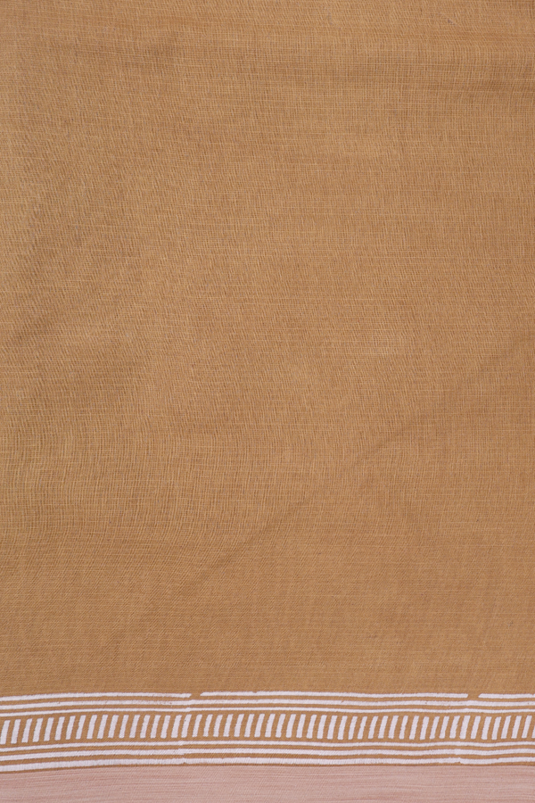 Kota Cotton Saree In Golden Brown With Floral Design
