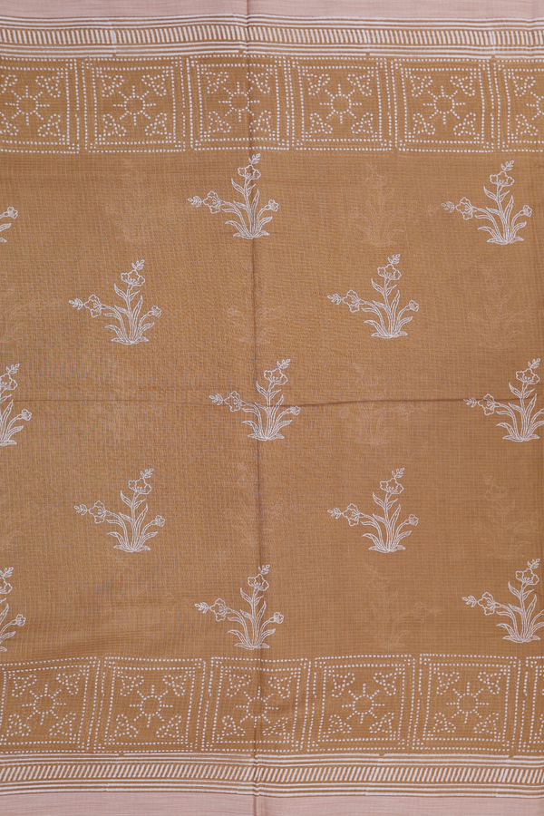 Kota Cotton Saree In Golden Brown With Floral Design