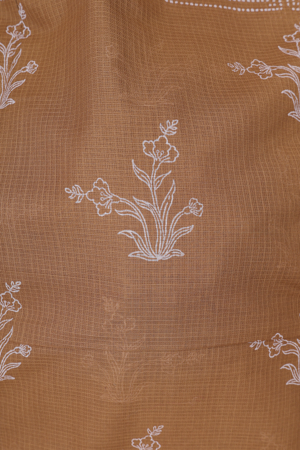 Kota Cotton Saree In Golden Brown With Floral Design
