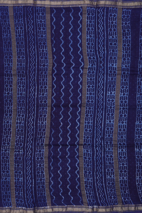 Chanderi Cotton Saree In Blue With Printed Design