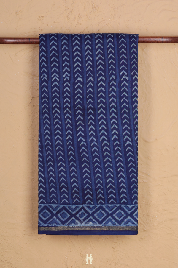 Chanderi Cotton Saree In Blue With Arrow Printed Design